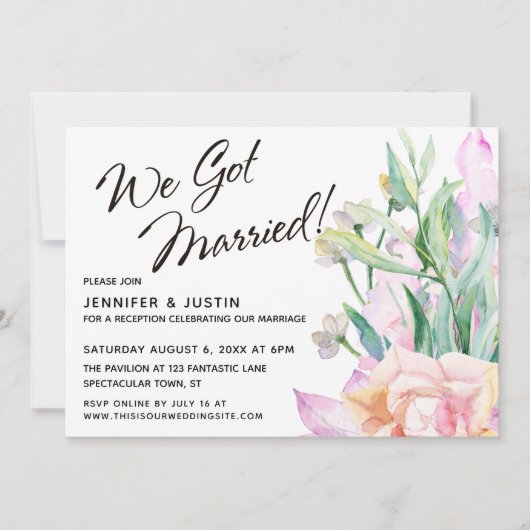 ウェ得ア結婚したウォーター色フローラブーケ 招待状 (正面)