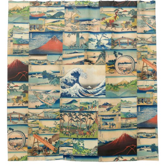 ウェ素晴らしーブ北斎山富士日本のプリント シャワーカーテン (正面)