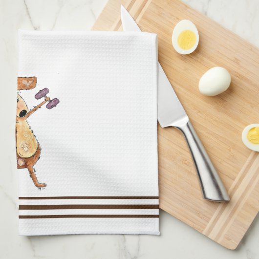 ウエイトお洒落を持ち上げるかわいい茶色の犬 キッチンタオル (四つ折り)