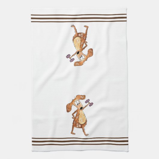 ウエイトお洒落を持ち上げるかわいい茶色の犬 キッチンタオル (縦)