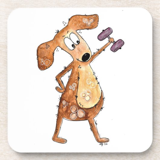 ウエイトお洒落を持ち上げるかわいい茶色の犬 コースター (正面)
