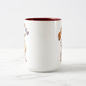 ウエイトお洒落を持ち上げるかわいい茶色の犬 ツートーンマグカップ (中央)