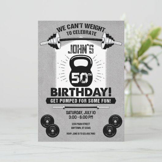 ウエイトトレーニングフィットネスクロスフィット50誕生日 招待状 (スタンド正面)