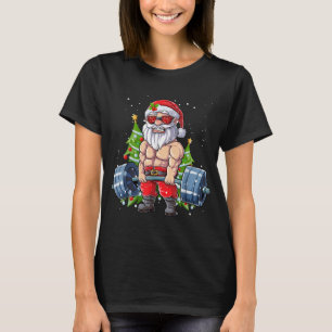 ウエイトリフティング フィットネス ジム デッドリフト サンタクロース クリスマス Tシャツ