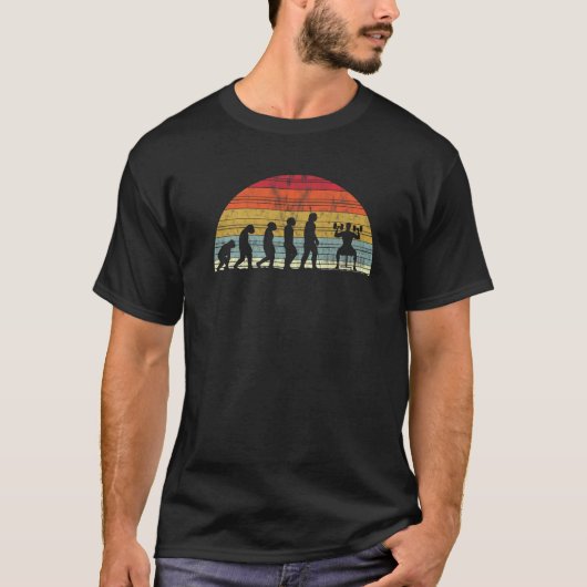 ウエイトリフティング 進化 人間の進化 ボディビル Tシャツ (正面)