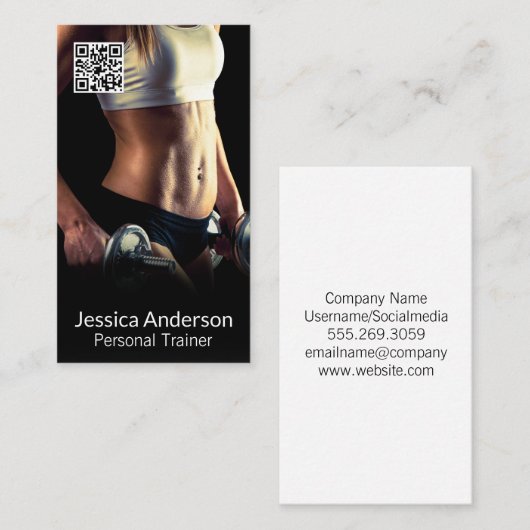 ウエイト持ち上げ女性 |フィットネストレーナー | QR 名刺 (正面/裏面)