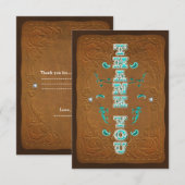 ウエスタンなレトロ風の茶色の革調THANK YOUカード サンキューカード (正面/裏面)