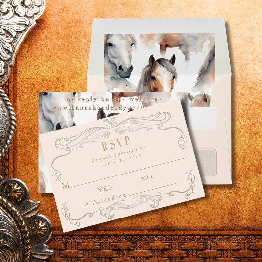 ウエスタンな馬好きのためのピンクの結婚式RSVPカード 出欠カード