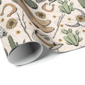 ウエスタンアメリカーナイングリビングカウボーイスカルとサボテン ラッピングペーパー (ロールコーナー)