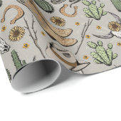 ウエスタンアメリカーナイングリビングカウボーイスカルとサボテン ラッピングペーパー (ロールコーナー)