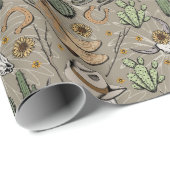 ウエスタンアメリカーナイングリビングカウボーイスカルとサボテン ラッピングペーパー (ロールコーナー)