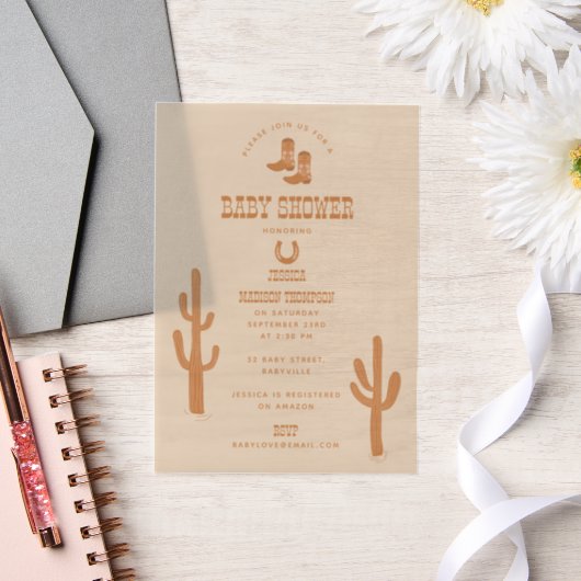 ウエスタンアースントーンカントリーベビーブーツシャワー ベラム紙招待状 (ウェディング)