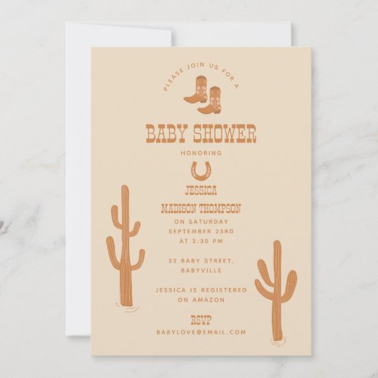 ウエスタンアースントーンカントリーベビーブーツシャワー 招待状 (正面)