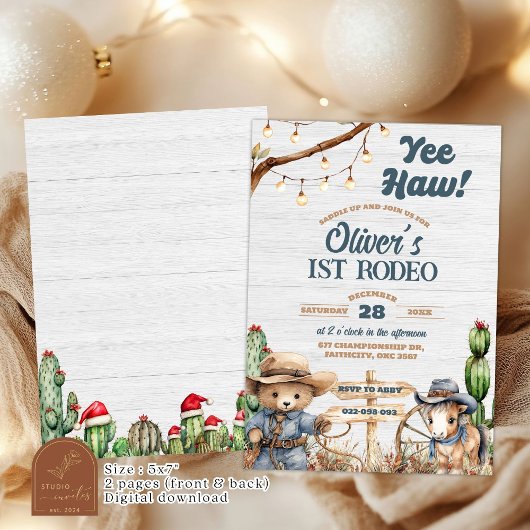 ウエスタンイェーロウベアーカウボーイファーストロデオ誕生日 招待状