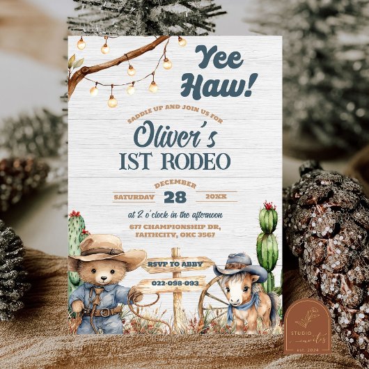 ウエスタンイェーロウベアーカウボーイファーストロデオ誕生日 招待状