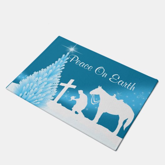 ウエスタンウェルカムカウボーイ祈の冬のシーン ドアマット (アングル)