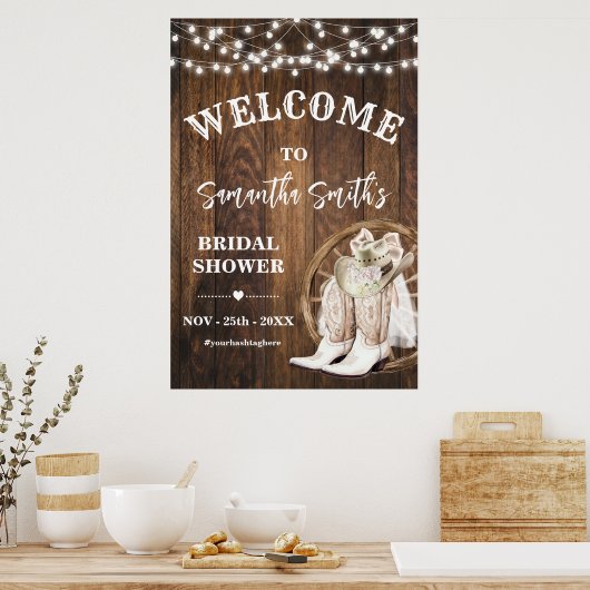 ウエスタンウェルカム女性のカーボーイブーツハットブライダルシャワー ポスター (キッチン)