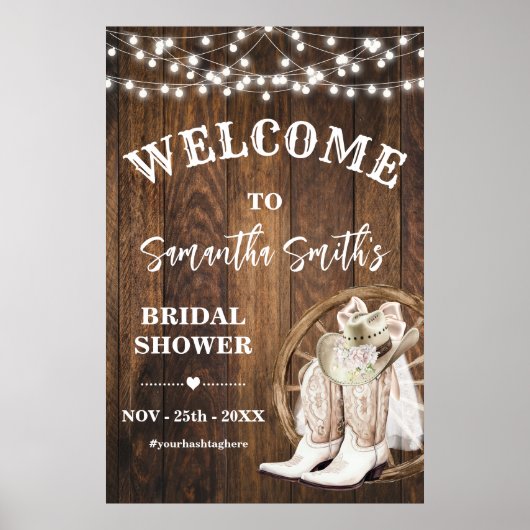 ウエスタンウェルカム女性のカーボーイブーツハットブライダルシャワー ポスター (正面)