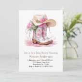 ウエスタンウォーターカラーディライト女性のカーボーイベビーシャワー 招待状 (スタンド正面)
