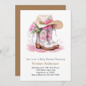 ウエスタンウォーターカラーディライト女性のカーボーイベビーシャワー 招待状 (正面/裏面)