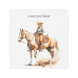 ウエスタンウォーターカラーブロンド女性のカーボーイカスタム、 メタルプリント