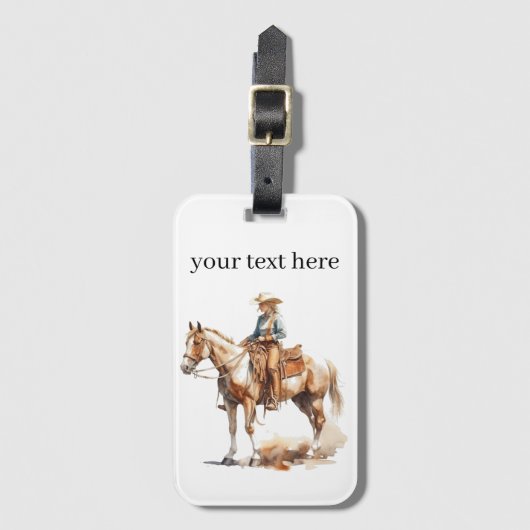 ウエスタンウォーターカラーブロンド女性のカーボーイカスタム、 ラゲッジタグ (正面縦)