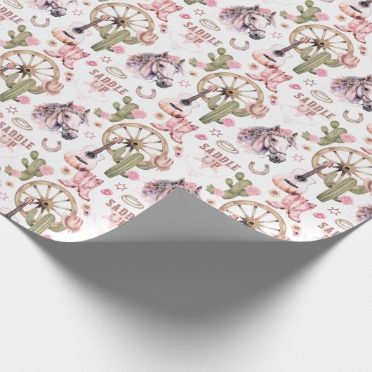 ウエスタンウォーターカラー女性のカーボーイカントリーパターン ラッピングペーパー (角)