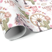 ウエスタンウォーターカラー女性のカーボーイカントリーパターン ラッピングペーパー (ロールコーナー)