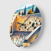 ウエスタンウォールホテルウォーターカラーアート ラージ壁時計 (傾斜)