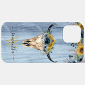 ウエスタンウッドカウズスカルカウボーイブルーサンフラワー Case-Mate iPhoneケース (裏面 (横))