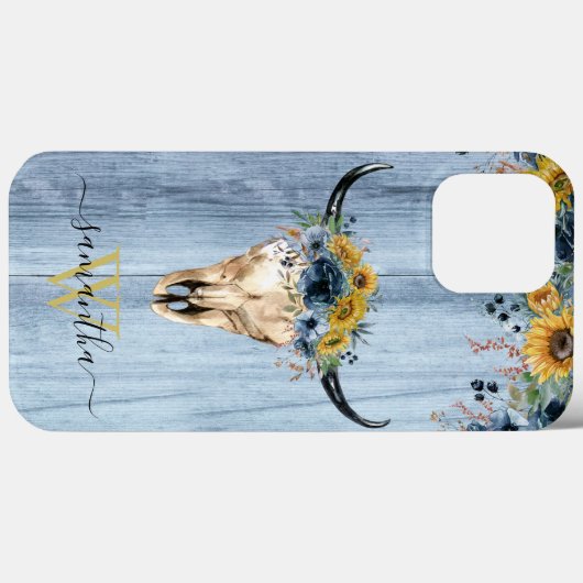 ウエスタンウッドカウズスカルカウボーイブルーサンフラワー Case-Mate iPhoneケース (裏面 (横))