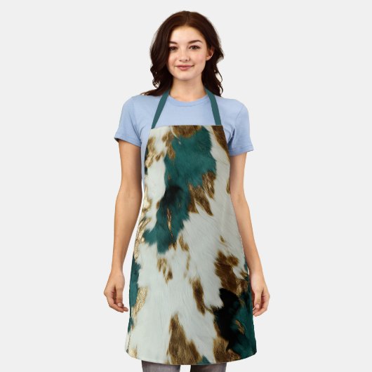 ウエスタンエメラルド金ゴールドホワイトコウィド エプロン (着用した状態)