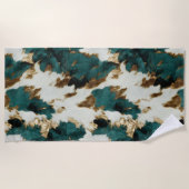 ウエスタンエメラルド金ゴールドホワイトコウィド ビーチタオル (正面)