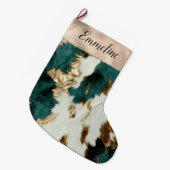 ウエスタンエメラルド金ゴールドホワイトコウィド ラージクリスマスストッキング (正面 (吊り時))