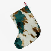 ウエスタンエメラルド金ゴールドホワイトコウィド ラージクリスマスストッキング (裏面 (吊り時))