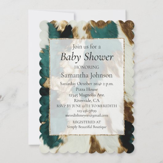 ウエスタンエメラルド金ゴールドホワイトコウィド 招待状 (正面)