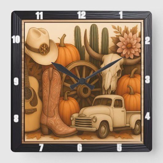 ウエスタンオータムロデオファーム スクエア壁時計 (正面)