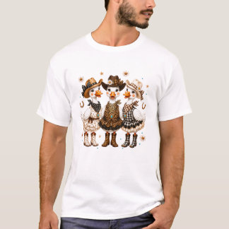 ウエスタンカウガールグースレオパードプリントチェック柄ファーム Tシャツ