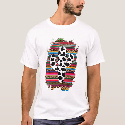 ウエスタンカウサボテンLeopard Mexican Serape Turquois Tシャツ (正面)