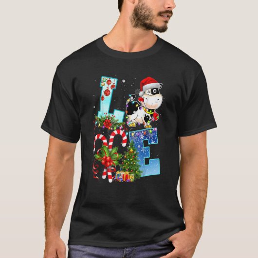 ウエスタンカウサンタハットラブクリスマスクリスマスファーミン Tシャツ (正面)
