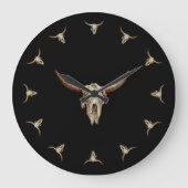 ウエスタンカウズスカルブラックブラウンカントリー素朴スタイル ラージ壁時計 (正面)