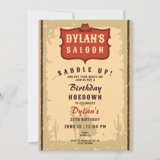ウエスタンカウボーイおもしろい誕生日ソ素朴イレ 招待状 (正面)