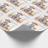 ウエスタンカウボーイアンドドッグパーソナライズされた誕生日 ラッピングペーパー (角)