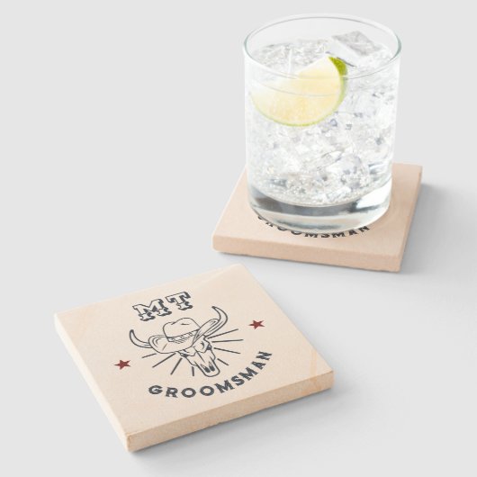 ウエスタンカウボーイオックススカルヴィンテージ花婿介添人グロムスマン ストーンコースター (横)