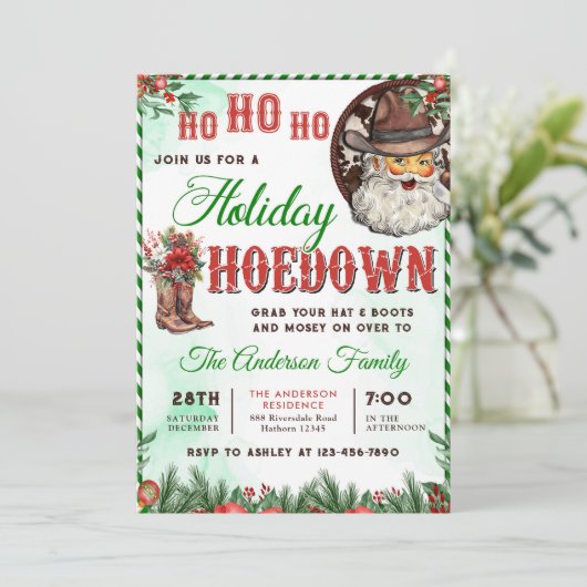 ウエスタンカウボーイサンタクリスマスホームダウンパーティー 招待状 (スタンド正面)