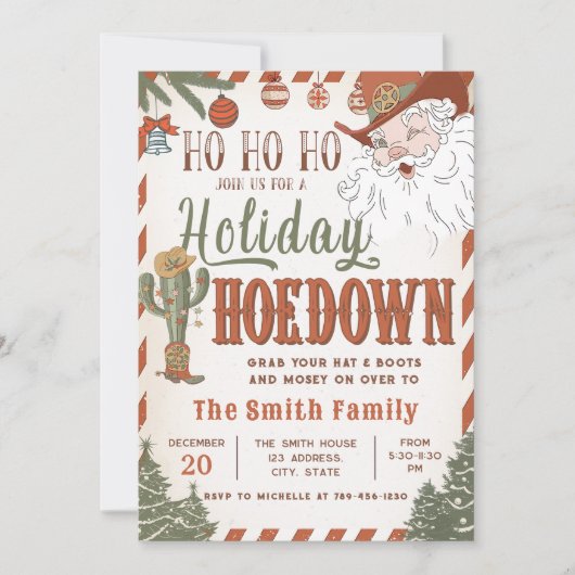 ウエスタンカウボーイサンタクリスマスホームダウンパーティー 招待状 (正面)