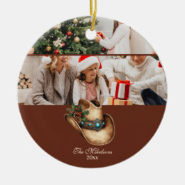 ウエスタンカウボーイハットのクリスマス セラミックオーナメント