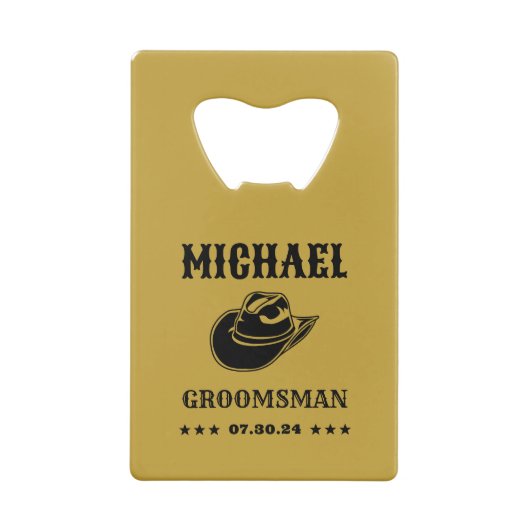 ウエスタンカウボーイハットクラシックパーソナライズされたグロームスマン クレジットカード栓抜き (裏面)