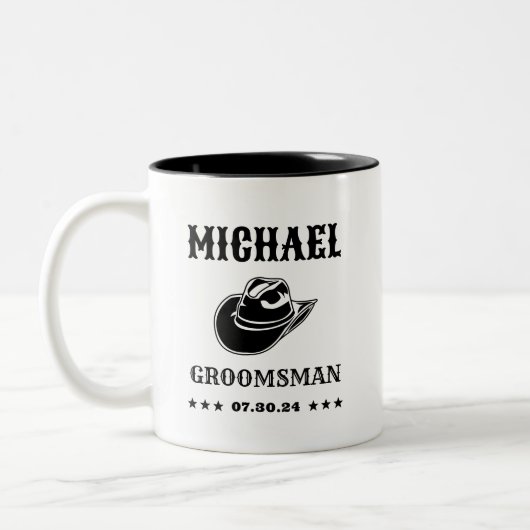 ウエスタンカウボーイハットクラシックパーソナライズされたグロームスマン ツートーンマグカップ (左)