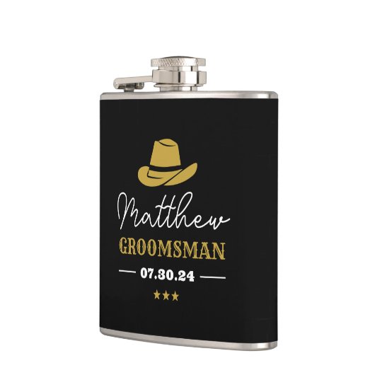 ウエスタンカウボーイハットクラシックパーソナライズされたグロームスマン フラスク (左)